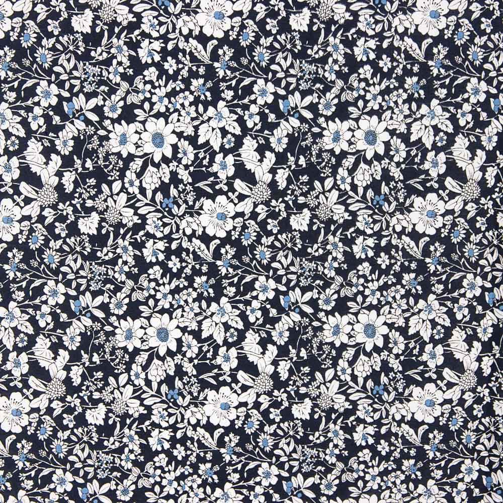Popeline Algodão Flores Marinho - Ribes y Casals