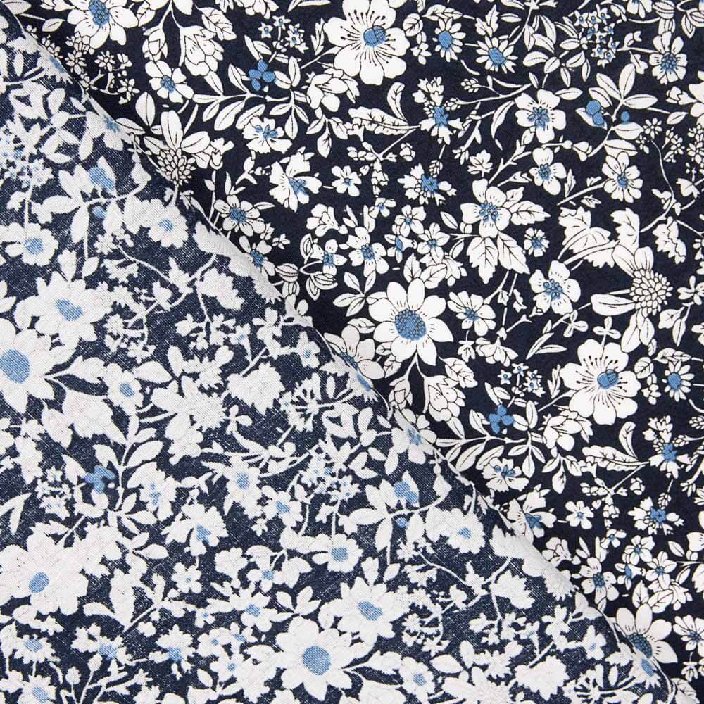 Popeline Algodão Flores Marinho - Ribes y Casals