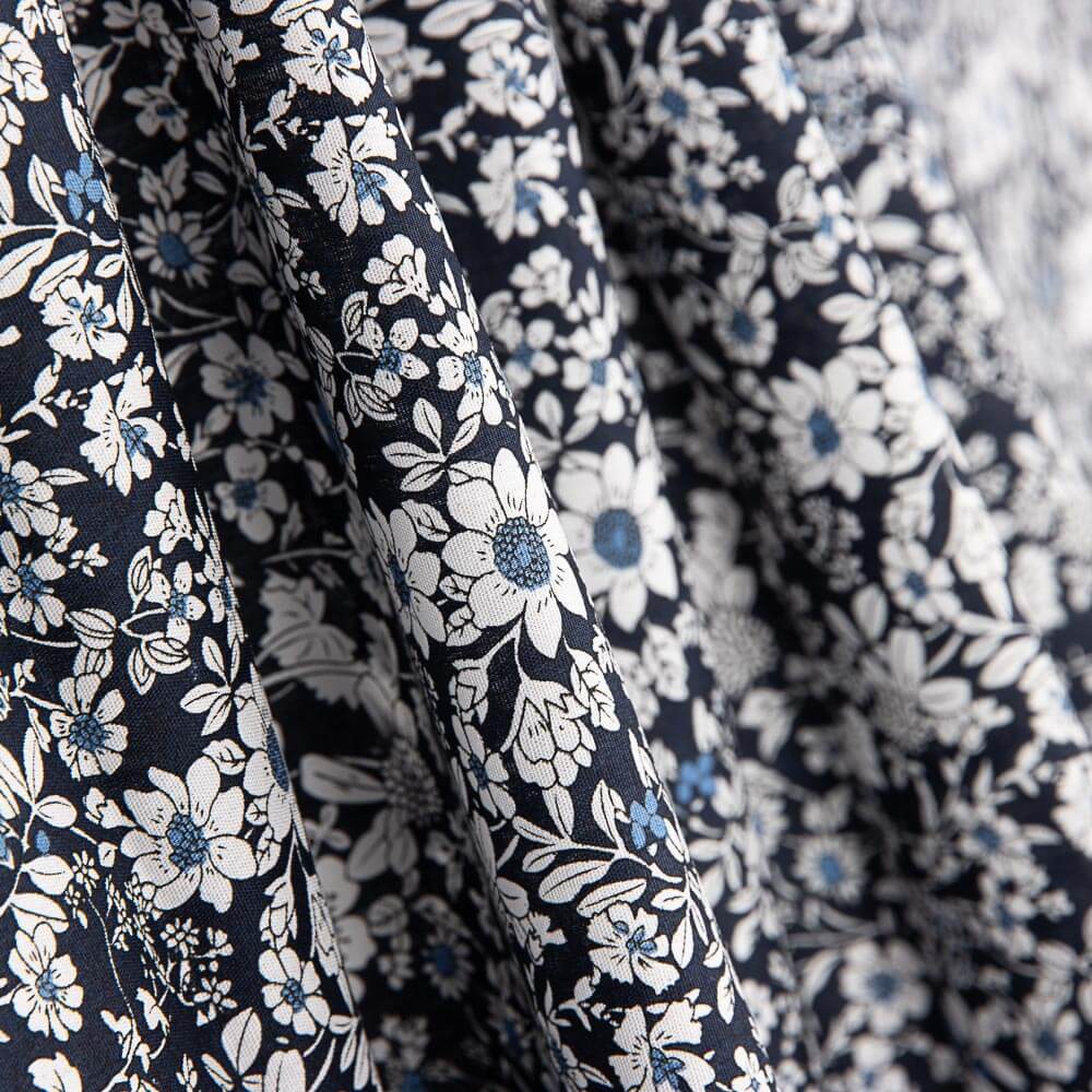 Popeline Algodão Flores Marinho - Ribes y Casals