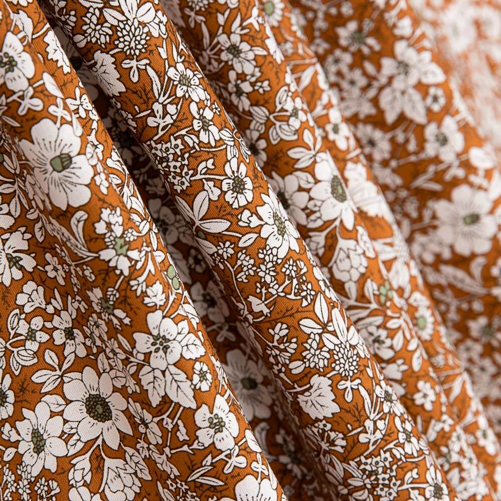 Popeline Algodão Flores Telha - Ribes y Casals