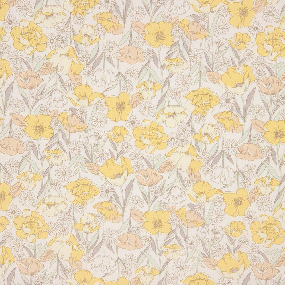 Popeline Algodão Papoilas Amarelo - Ribes y Casals