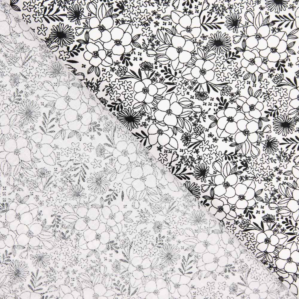 Popeline Algodão Flores Branco - Ribes y Casals