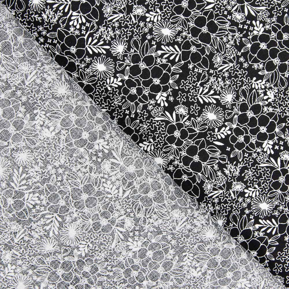 Popeline Algodão Flores Pretas - Ribes y Casals