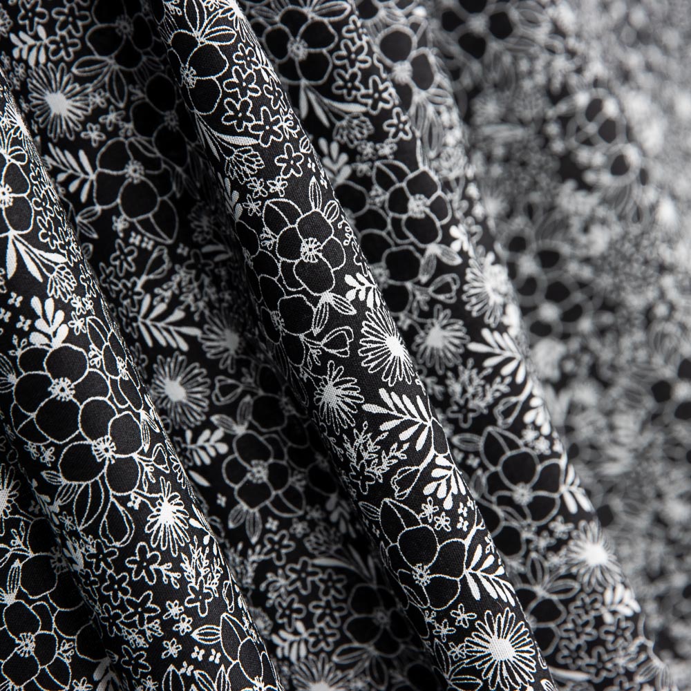 Popeline Algodão Flores Pretas - Ribes y Casals