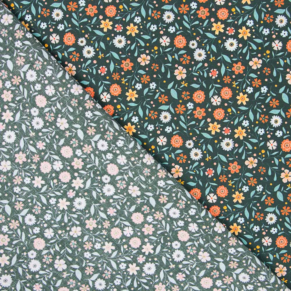 Algodão Antibacteriano Flores Verde - Ribes y Casals