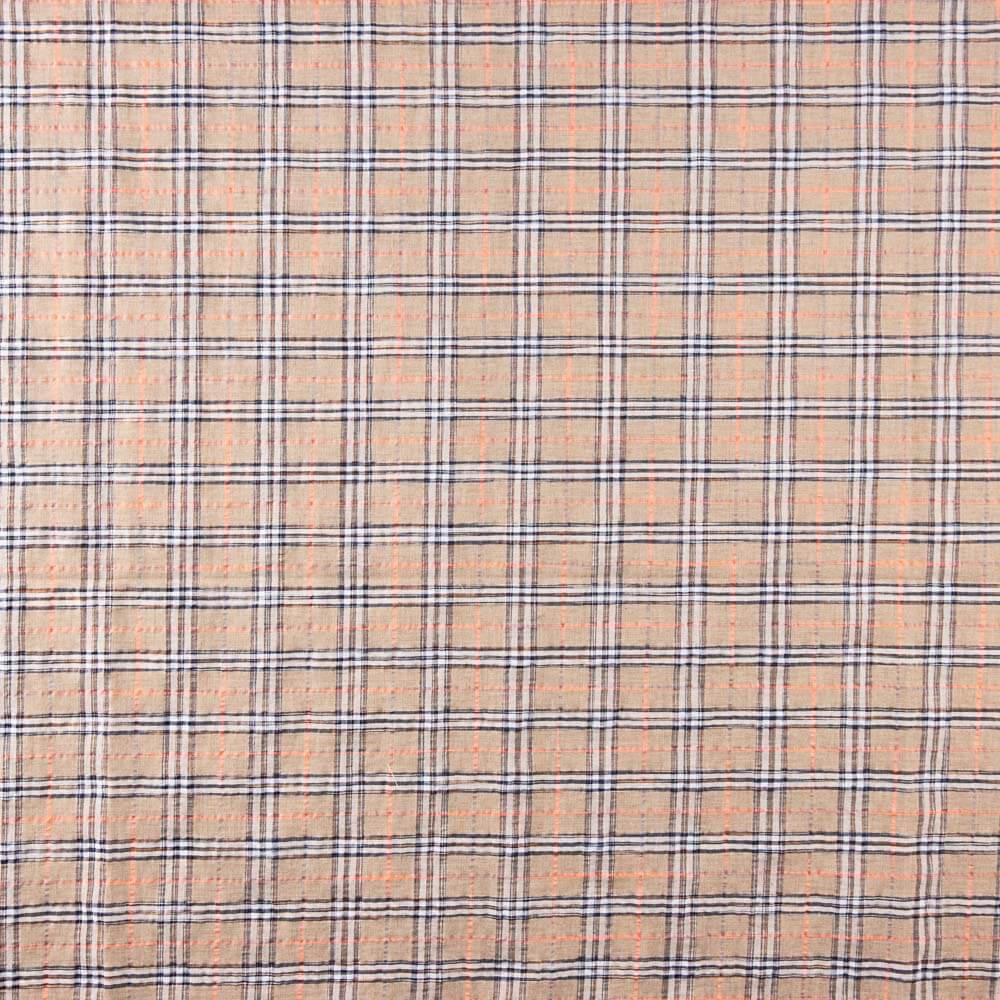 Algodão Seersucker Xadrez Maxi Bege - Ribes y Casals