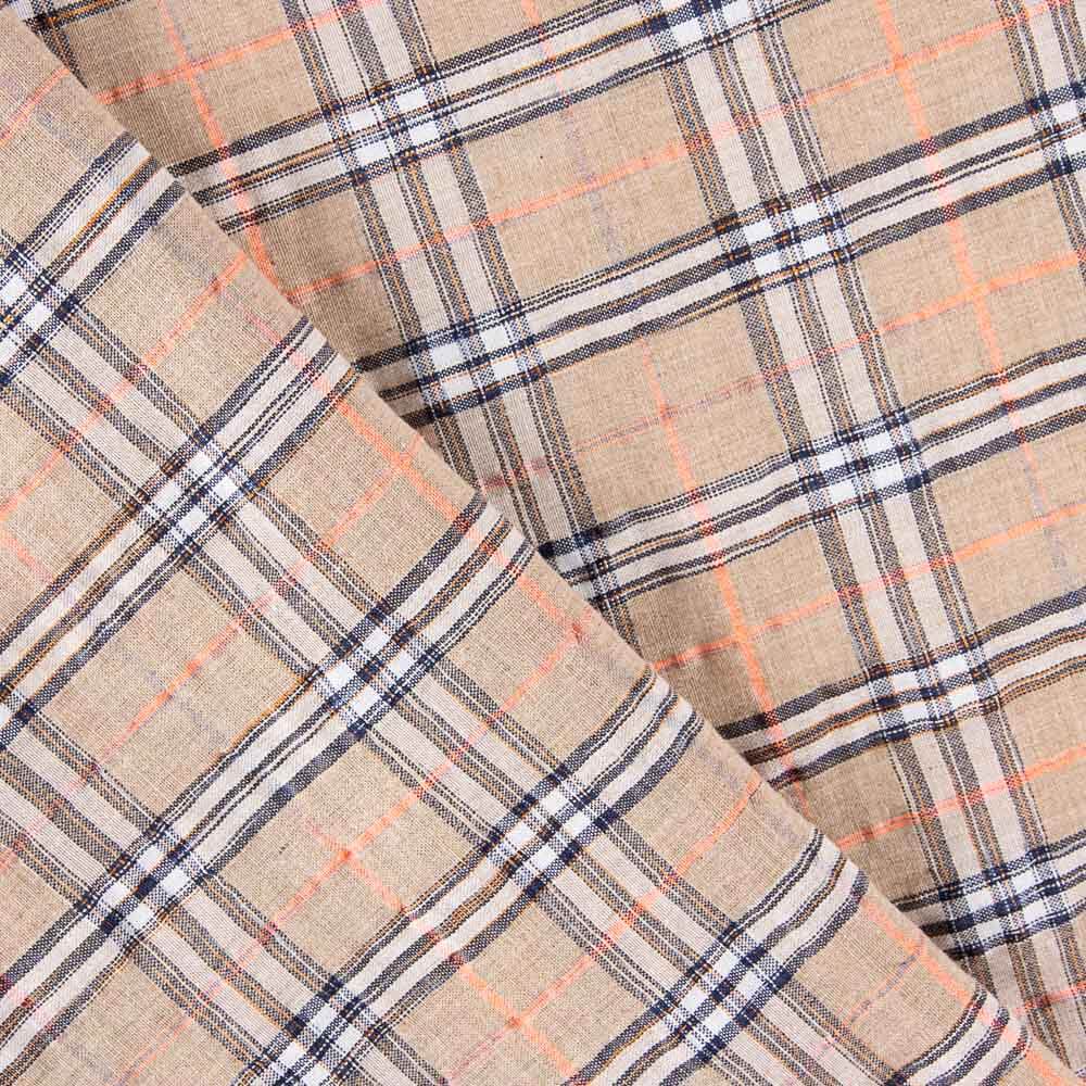 Algodão Seersucker Xadrez Maxi Bege - Ribes y Casals