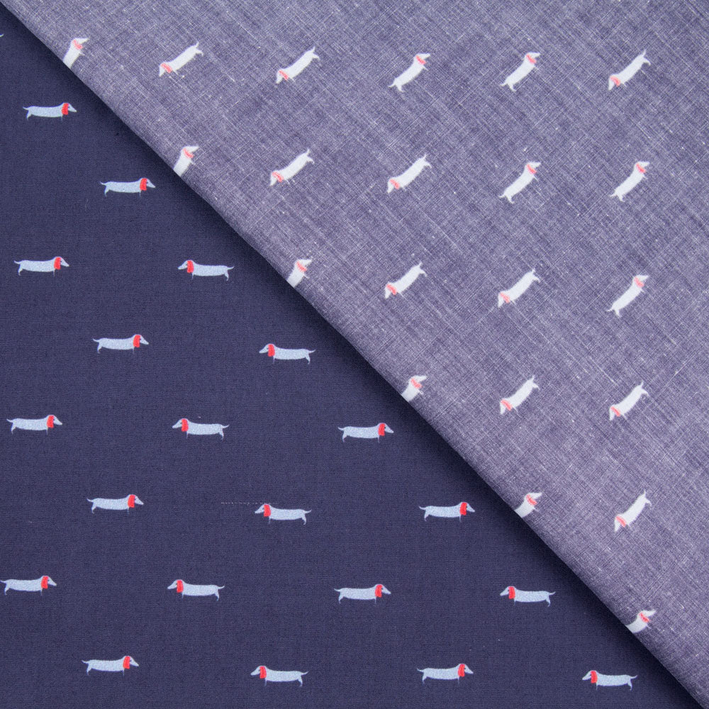 Algodão Estampado Dachsund Marinho - Ribes y Casals