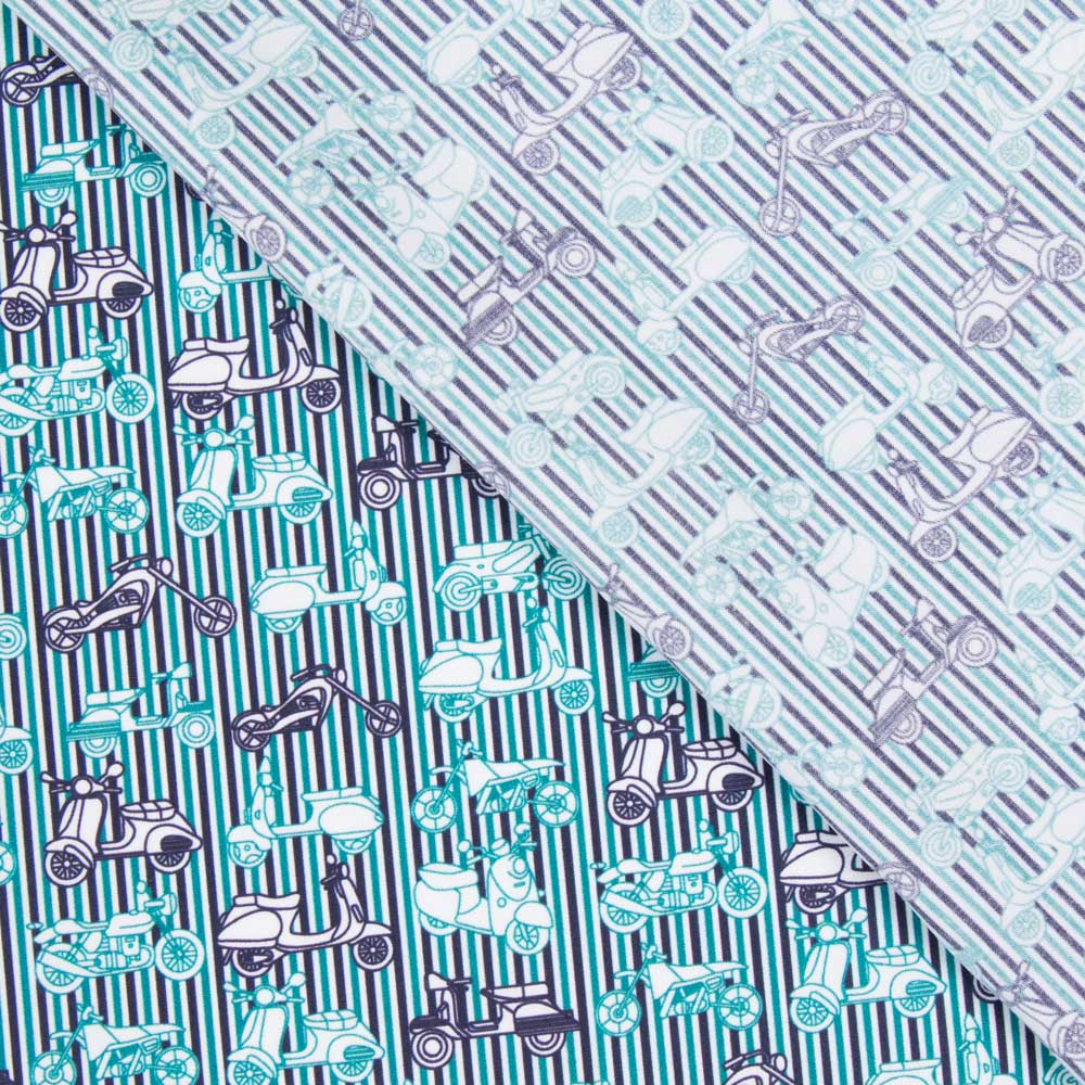 Algodão Estampado Vespa Listado Verde - Ribes y Casals