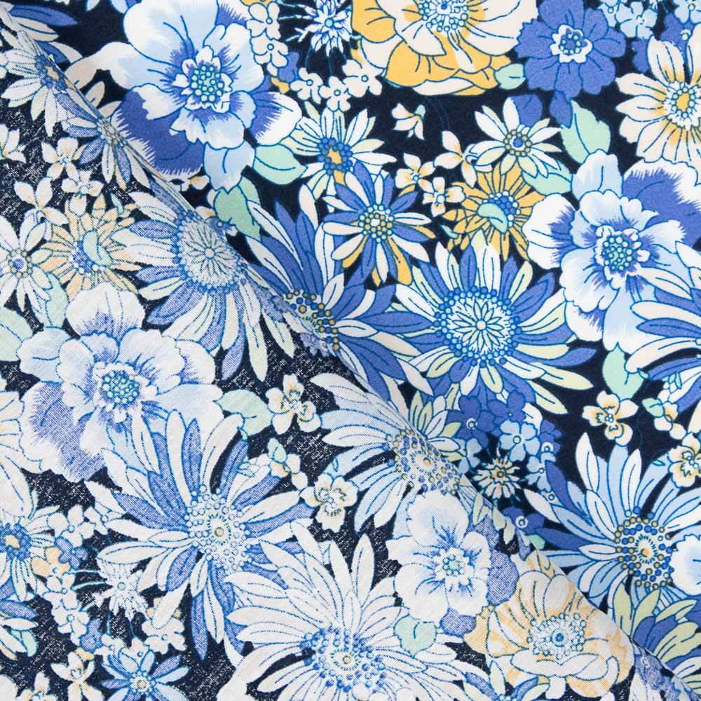 Popeline Algodão Flor Silvestre Azul - Ribes y Casals