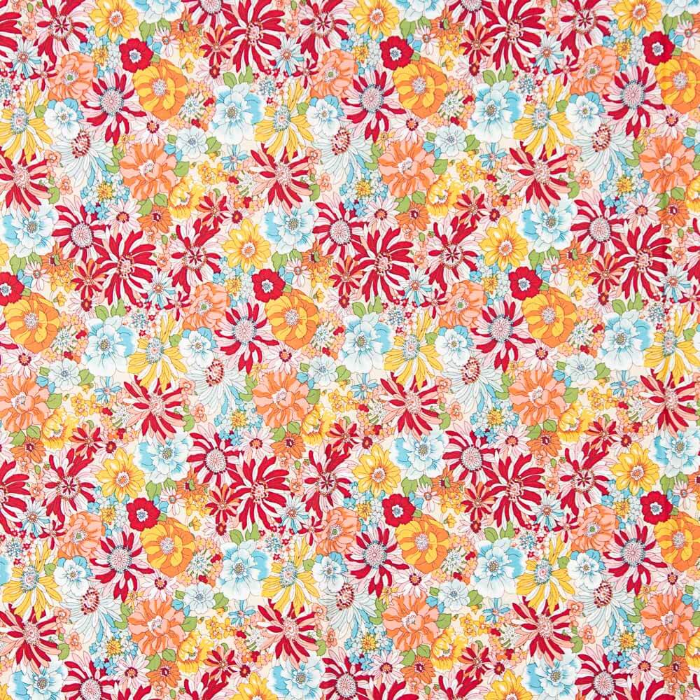 Popeline Algodão Flor Silvestre Vermelha - Ribes y Casals