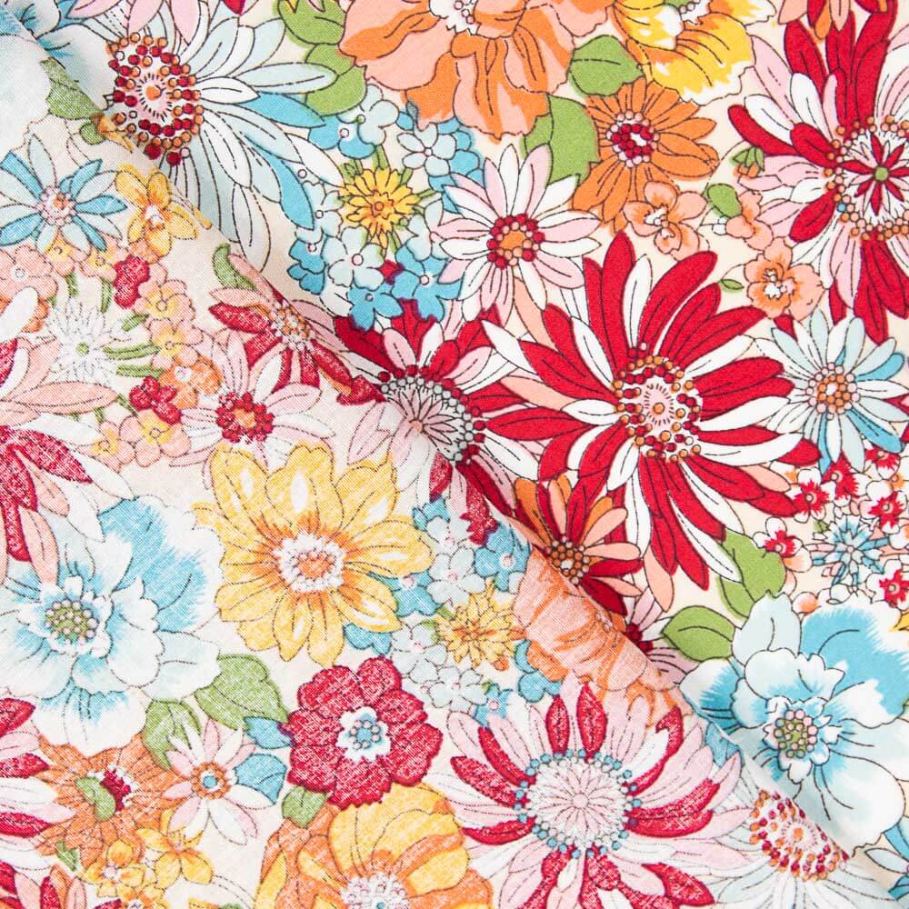 Popeline Algodão Flor Silvestre Vermelha - Ribes y Casals