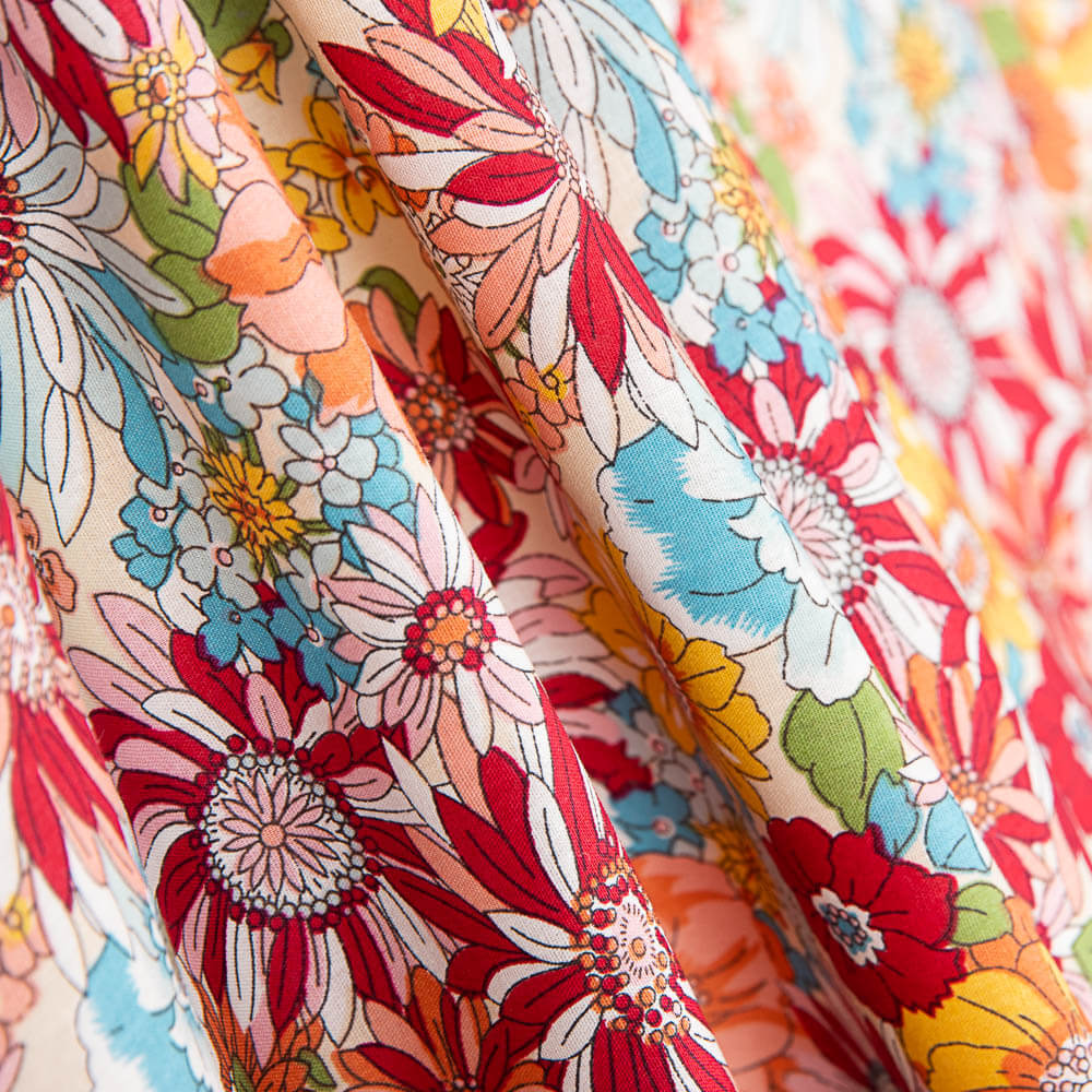 Popeline Algodão Flor Silvestre Vermelha - Ribes y Casals