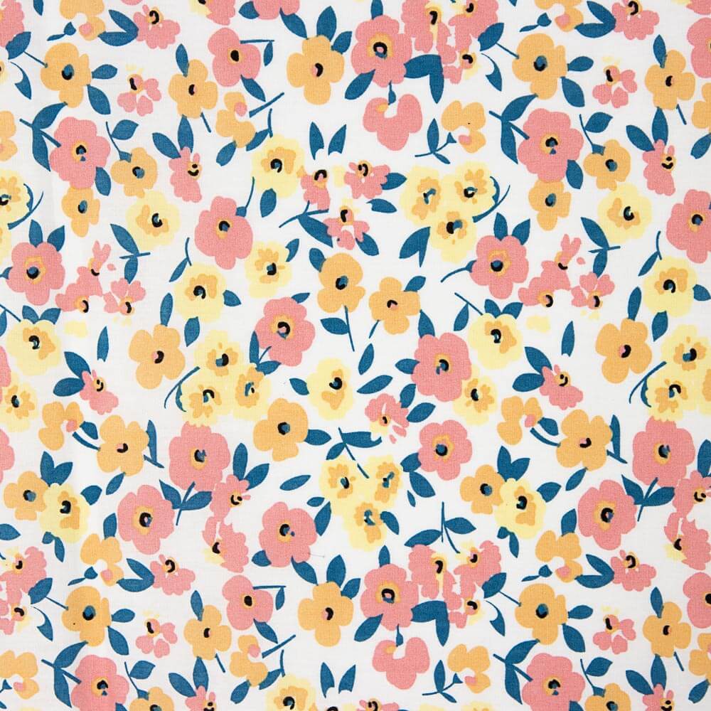 Popeline Algodão Flores Amarelo Pálido - Ribes y Casals