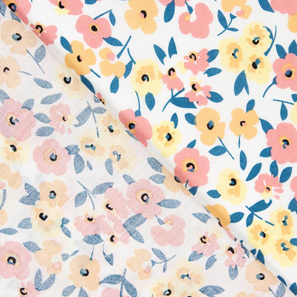 Popeline Algodão Flores Amarelo Pálido - Ribes y Casals