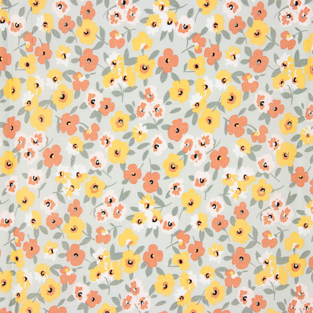 Popeline Algodão Flores Verde Sálvia - Ribes y Casals