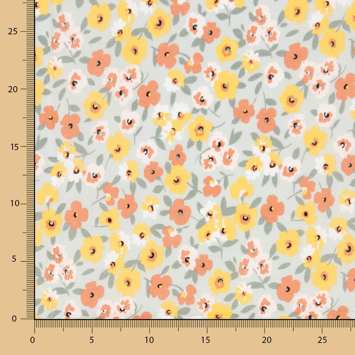 Popeline Algodão Flores Verde Sálvia - Ribes y Casals