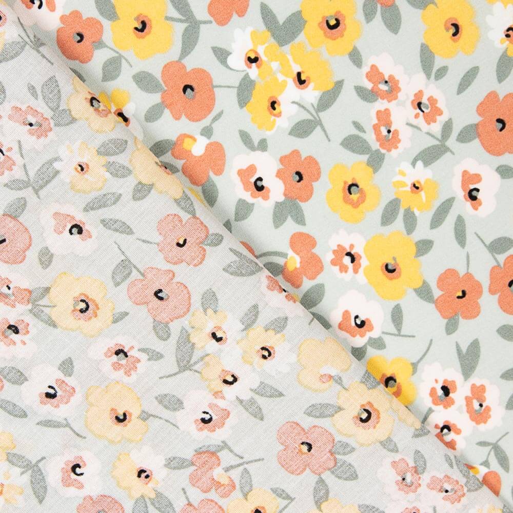 Popeline Algodão Flores Verde Sálvia - Ribes y Casals