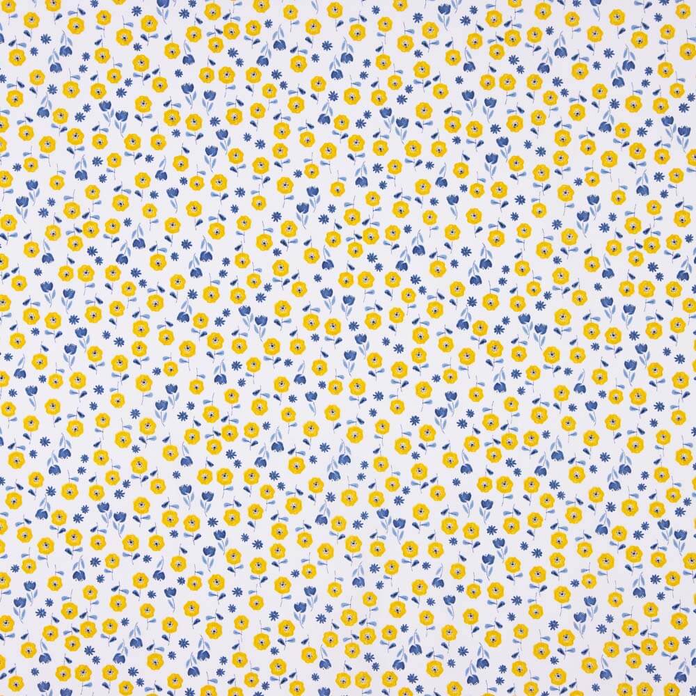 Popeline Algodão Orgânico Flores Bimbo Amarelas - Ribes y Casals