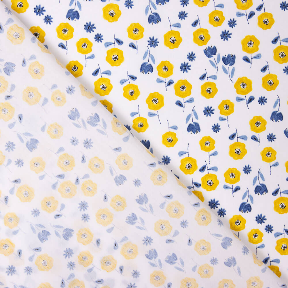 Popeline Algodão Orgânico Flores Bimbo Amarelas - Ribes y Casals
