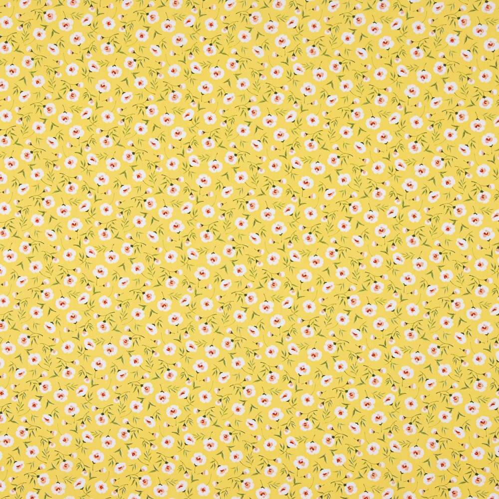 Popeline Algodão Orgânico Flores Coni Amarelo - Ribes y Casals