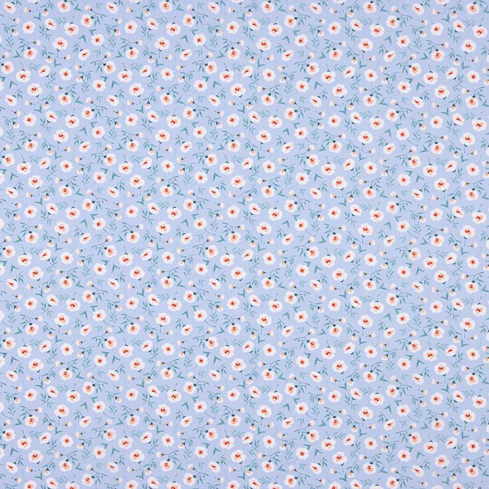 Popeline Algodão Orgânico Flores Coni Azuis - Ribes y Casals