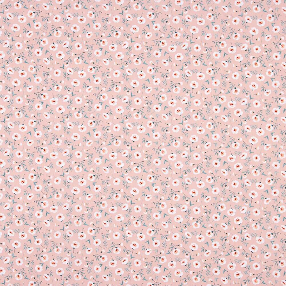 Popeline Algodão Orgânico Flores Coni Rosa - Ribes y Casals