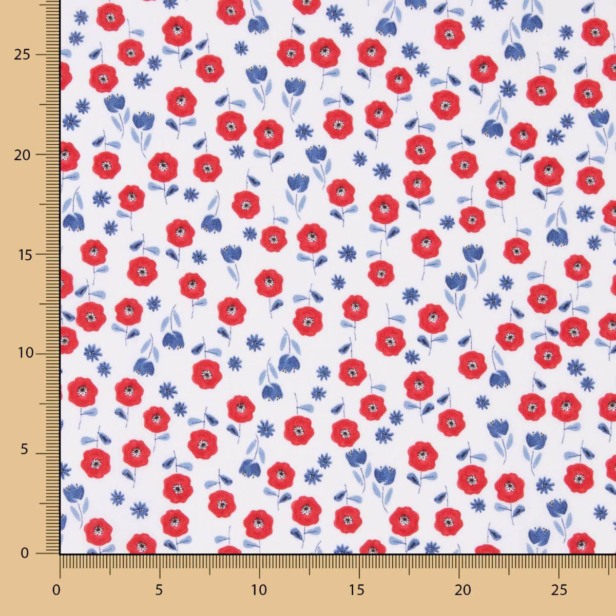 Popeline Algodão Orgânico Flores Bimbo Vermelhas - Ribes y Casals