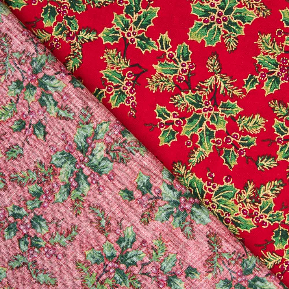 Algodão Natal Ramo Azevinho Vermelho - Ribes y Casals