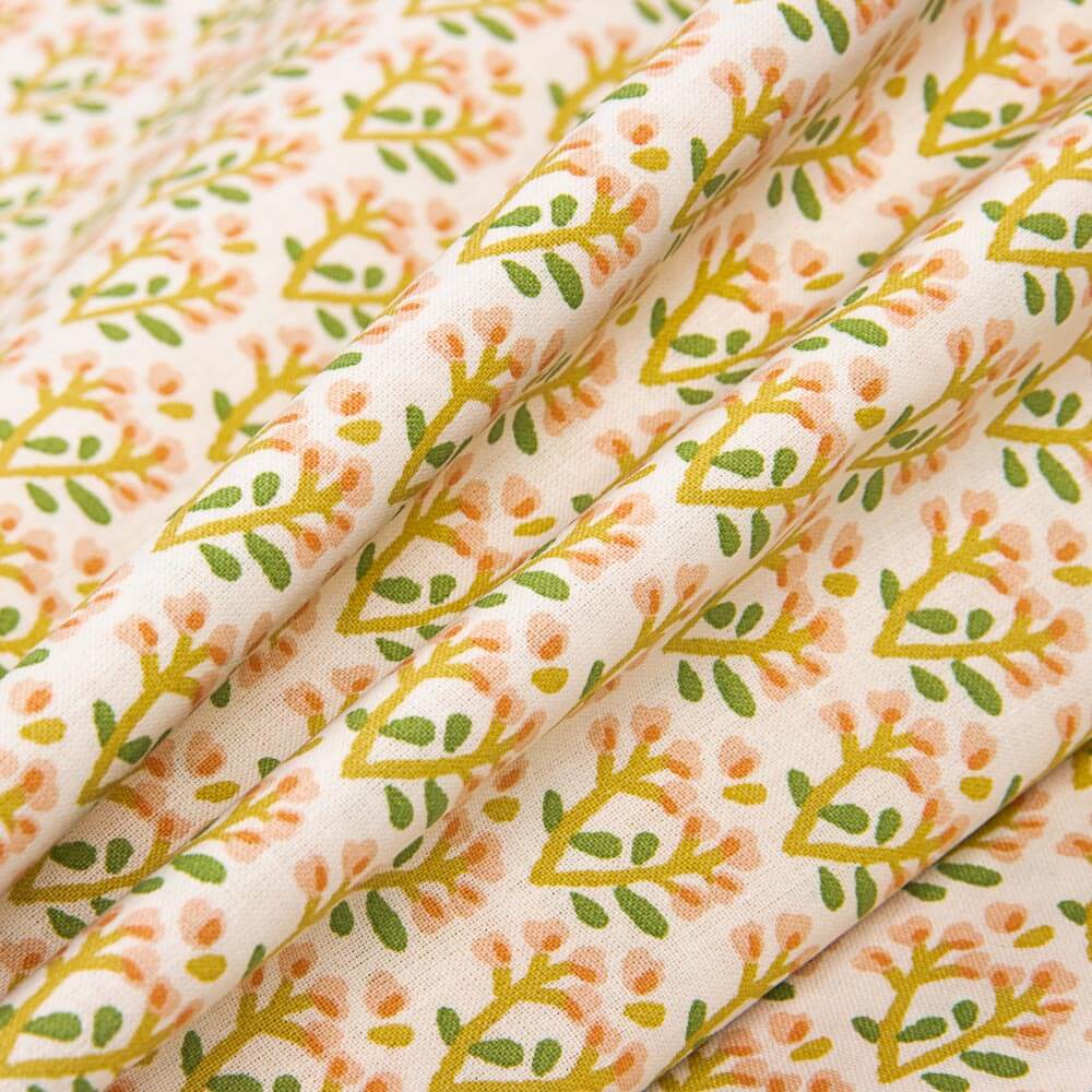 Popeline Algodão Plantas Branco - Ribes y Casals