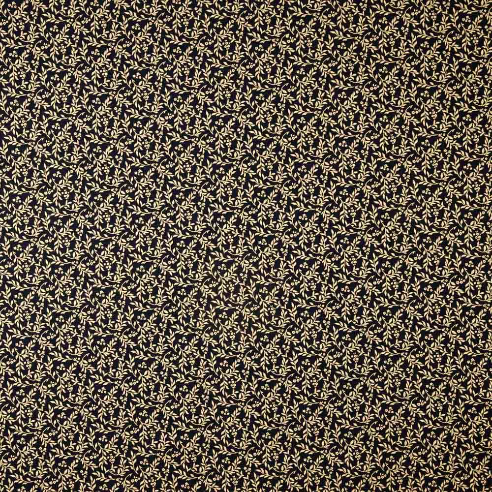 Popeline Algodão Ramos Dourados Marinho - Ribes y Casals