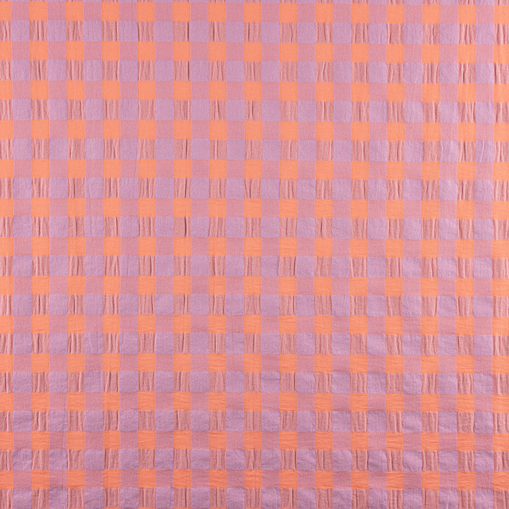 Algodão Seersucker Quadrado Maxi Laranja/ Malva - Ribes y Casals