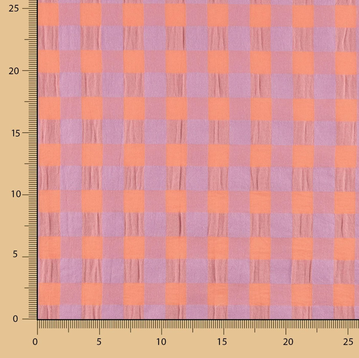 Algodão Seersucker Quadrado Maxi Laranja/ Malva - Ribes y Casals