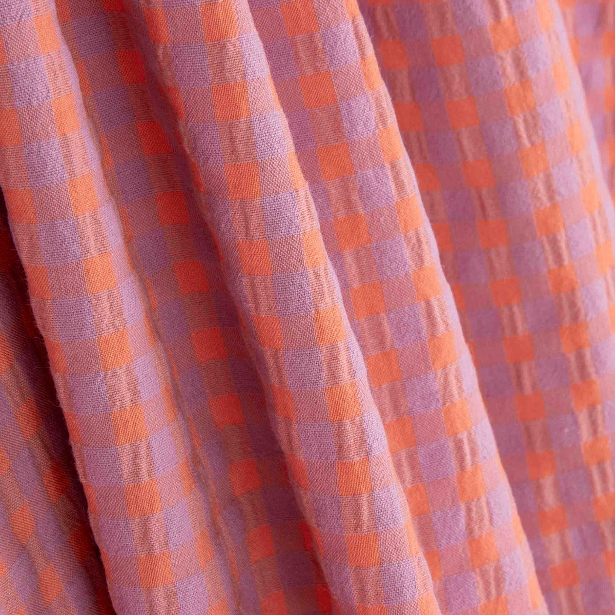 Algodão Seersucker Quadro Médio Laranja/Malva - Ribes y Casals