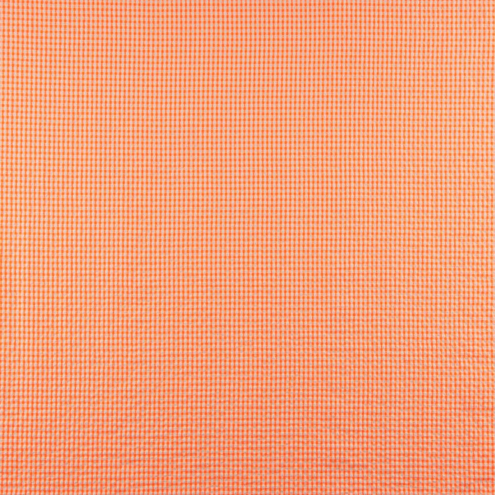 Algodão Seersucker Xadrez Mini Laranja Fluor - Ribes y Casals