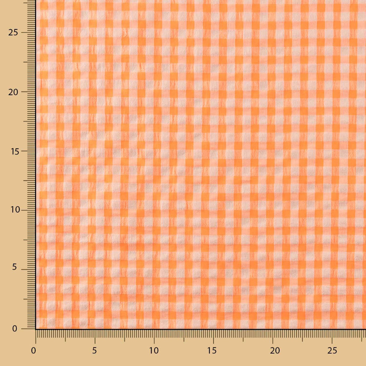 Algodão Seersucker Xadrez Laranja Fluor - Ribes y Casals