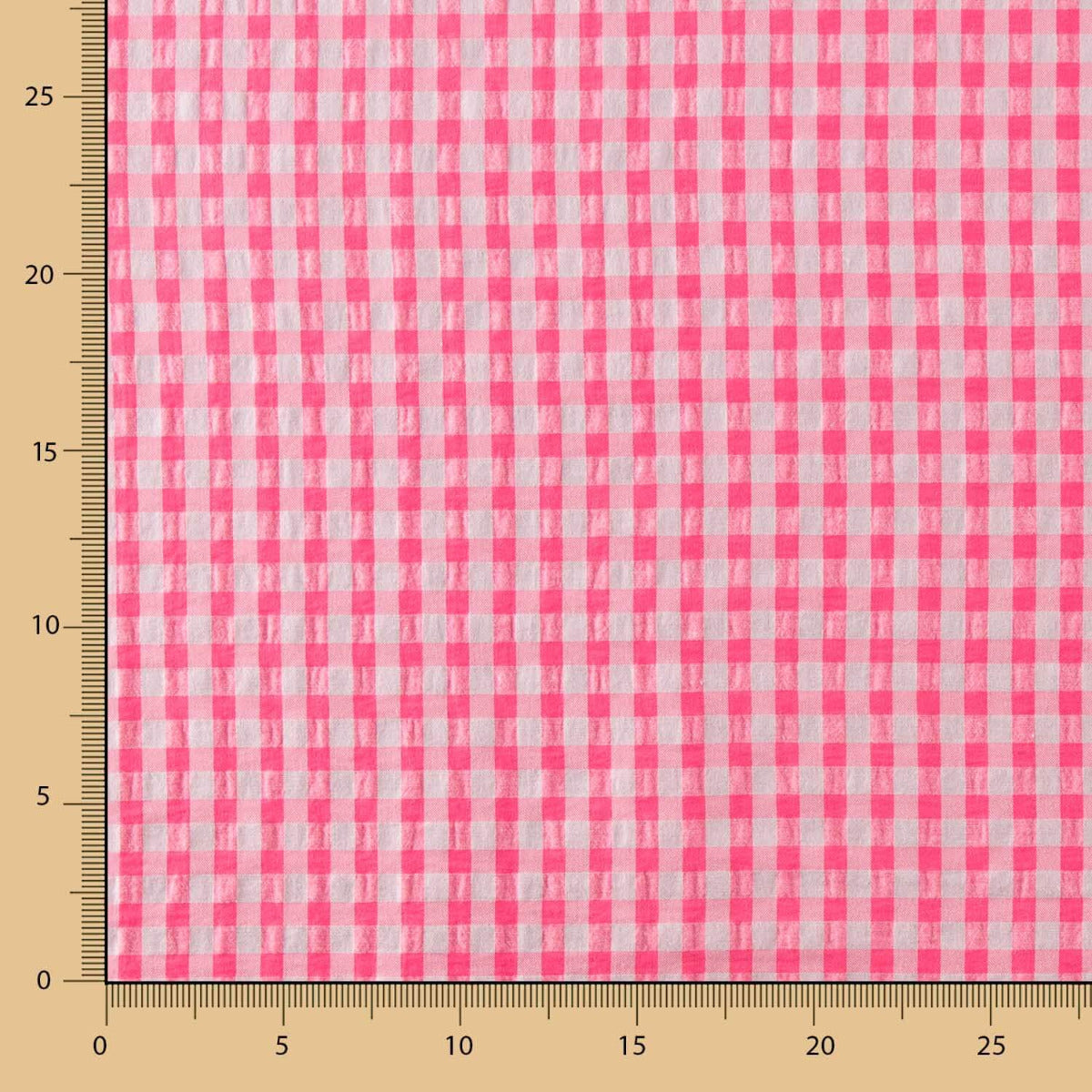 Algodão Seersucker Xadrez Rosa Fluor - Ribes y Casals