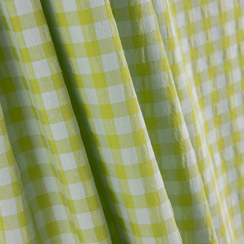 Algodão Seersucker Xadrez Verde Lima - Ribes y Casals