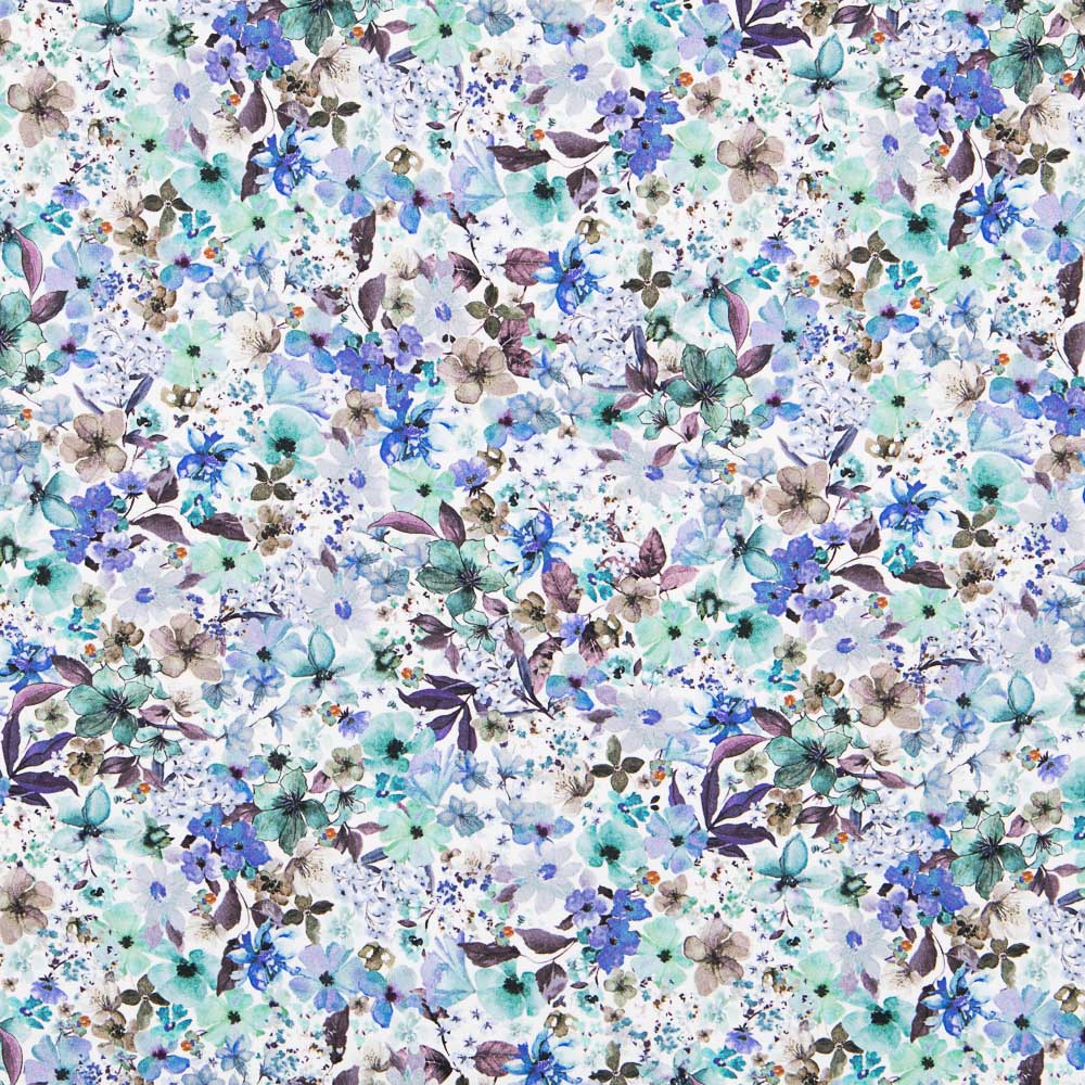 Algodão Elastano Floral Azul - Ribes y Casals