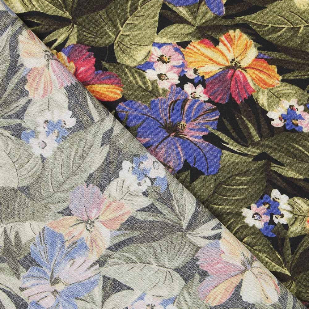 Tecido de Algodão Hibíscus Preto - Ribes y Casals