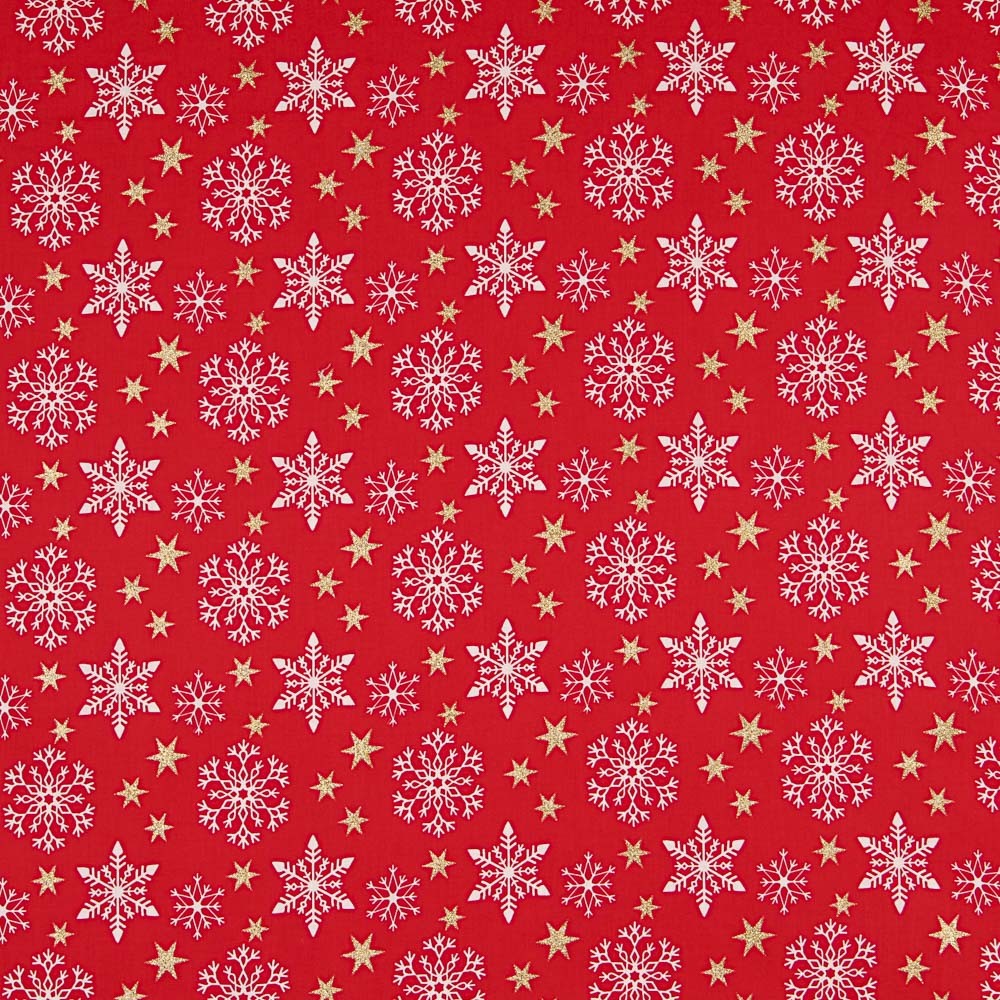 Algodão Natal Dourado Estrelas Vermelho - Ribes y Casals