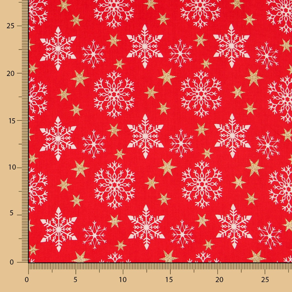 Algodão Natal Dourado Estrelas Vermelho - Ribes y Casals