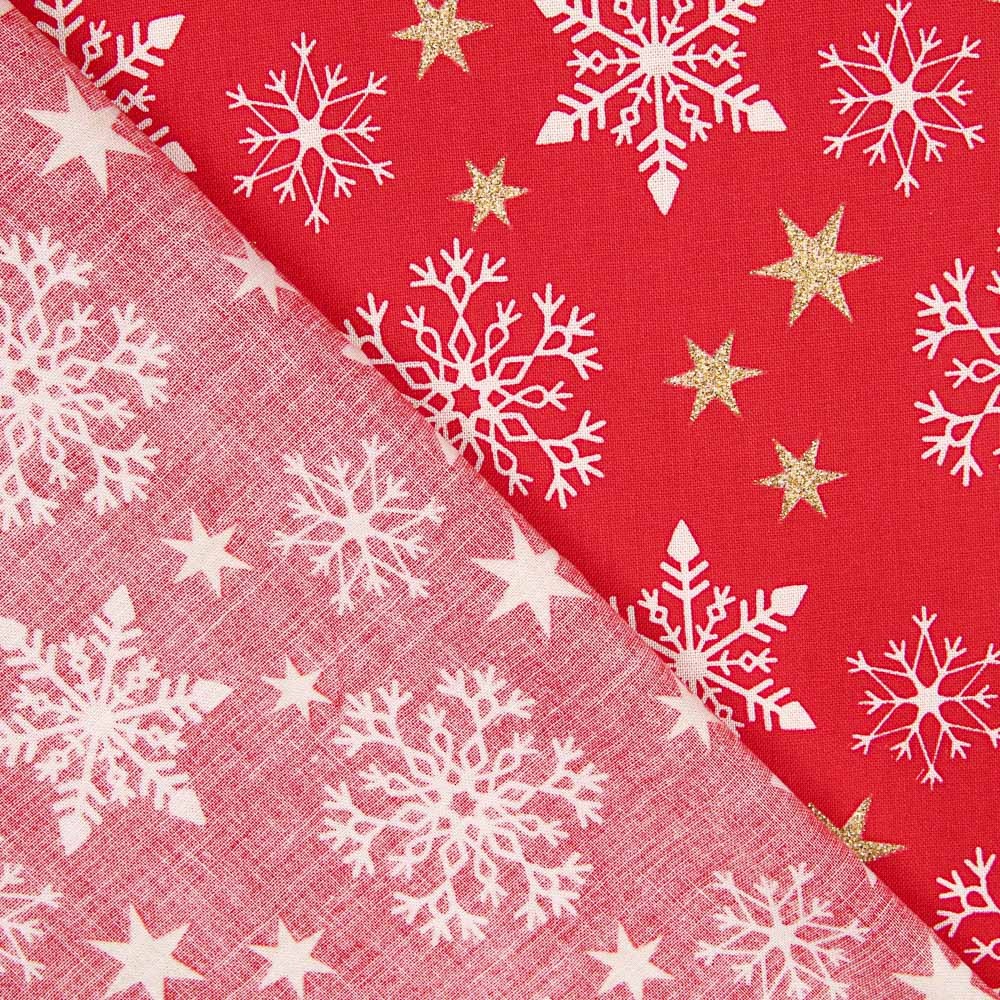 Algodão Natal Dourado Estrelas Vermelho - Ribes y Casals