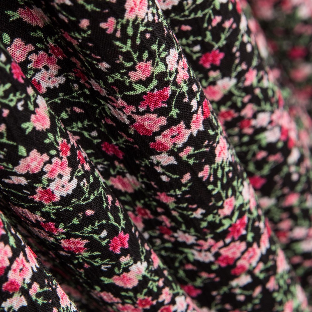 Viscose Faixas Florais Preta - Ribes y Casals