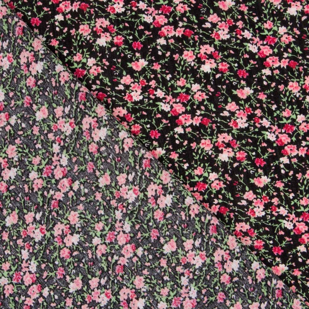 Viscose Faixas Florais Preta - Ribes y Casals