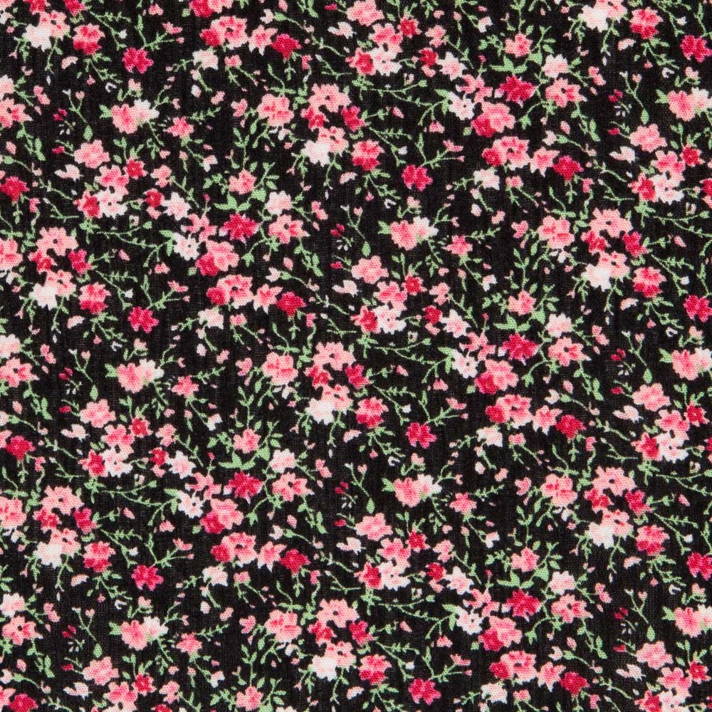 Viscose Faixas Florais Preta - Ribes y Casals