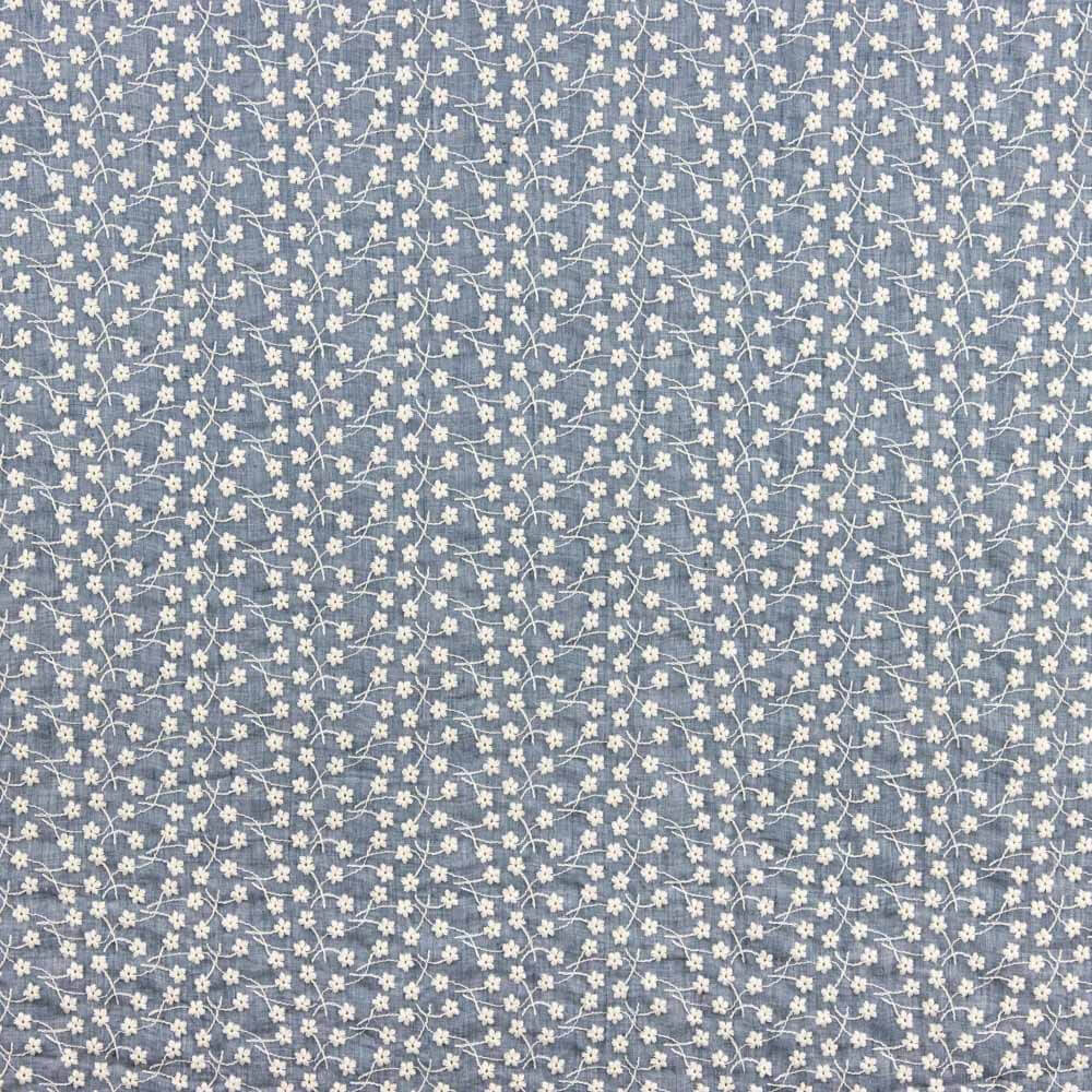 Bambula Algodão Bordado Suíço Denim Azul - Ribes y Casals