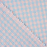 Algodão misturado com seersucker Vichy – Azul suave e rosa - Ribes y Casals