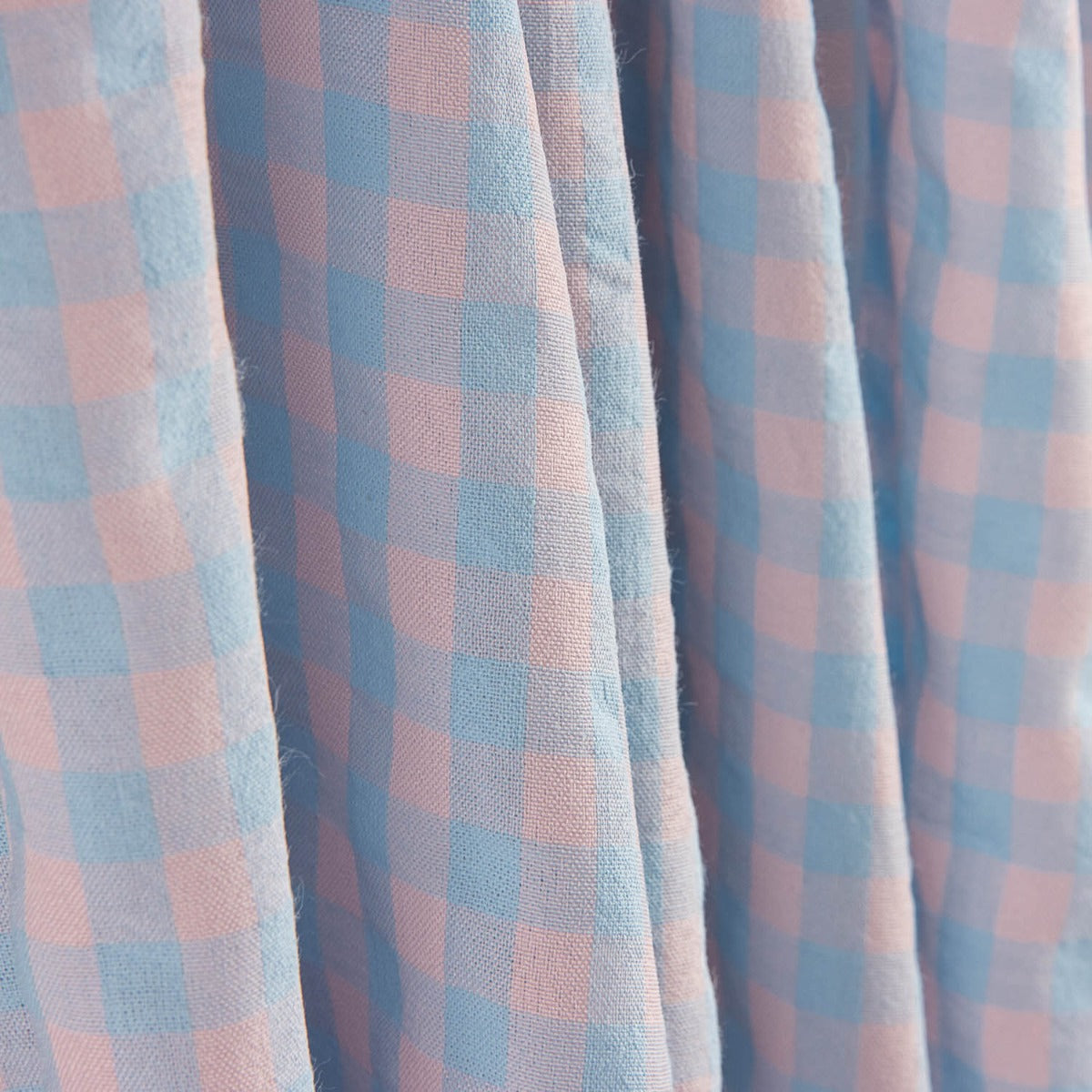 Algodão misturado com seersucker Vichy – Azul suave e rosa - Ribes y Casals