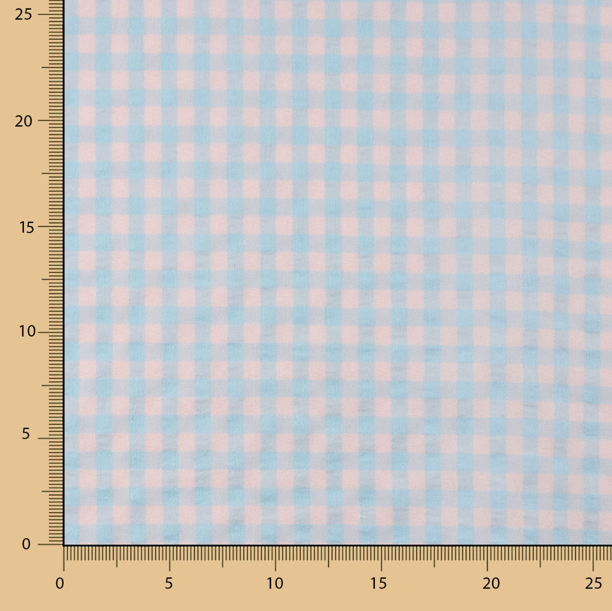 Algodão misturado com seersucker Vichy – Azul suave e rosa - Ribes y Casals